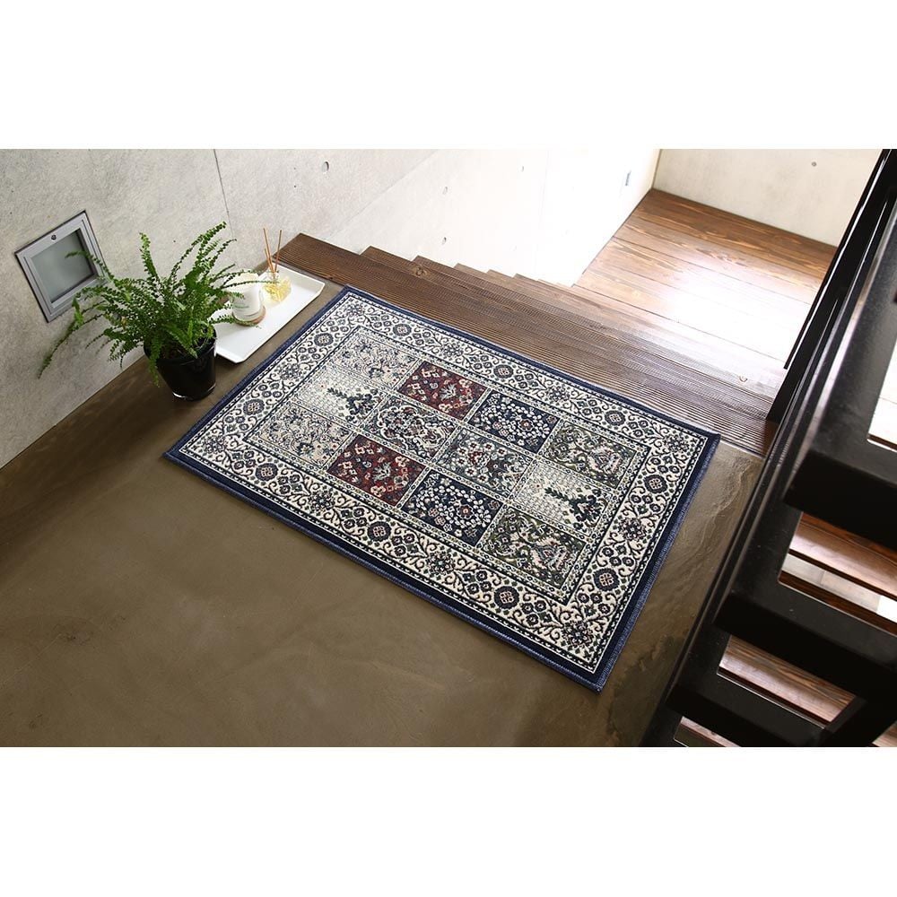 洗える・すべりにくい・抗菌防臭・床暖房対応 60&times;90cm 国産モケットマット MED ネイビー, ネイビー, 60&times;90cm