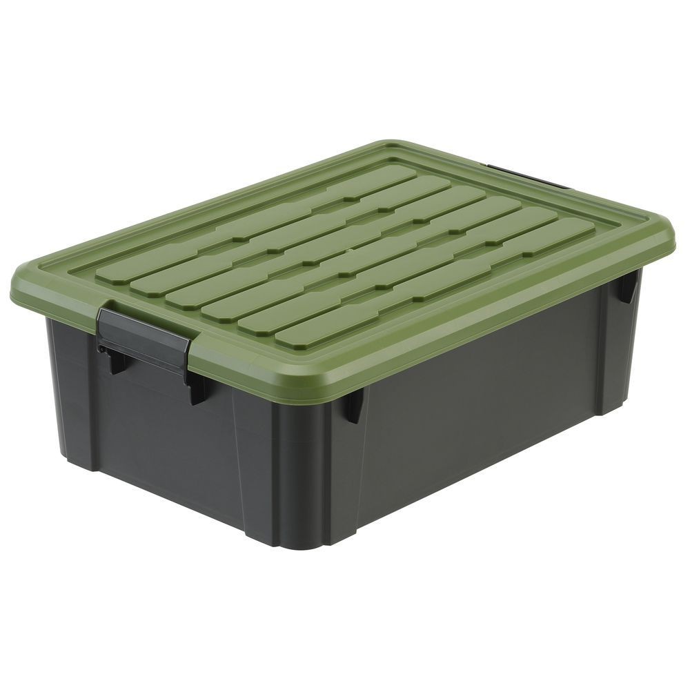 収納ボックス Nタフコン ATC-54-19 フタ付き 幅39×奥行54×高さ18.5cm, カーキ／ブラック, ATC-54-19