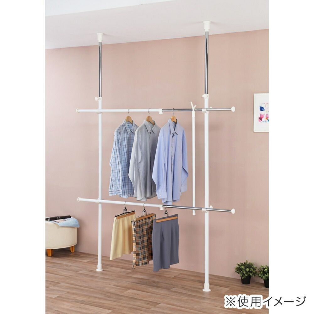 突っ張り2段ハンガー　　ホワイト　ＶＣー2Ｔ　ＷＨ, ホワイト, 95〜165.5cm
