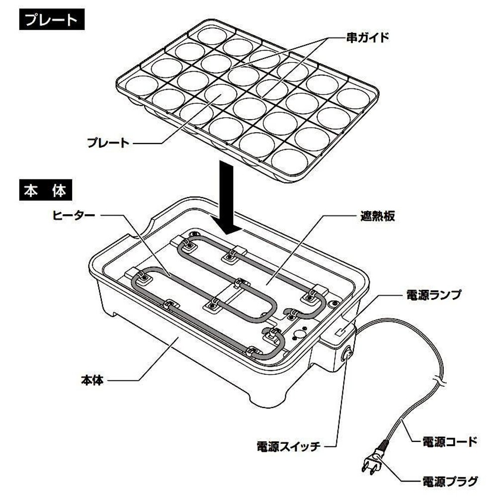 山善 極のたこ焼き器 高出力1200W 24穴 YOG-K240B, ブラック, 1200W