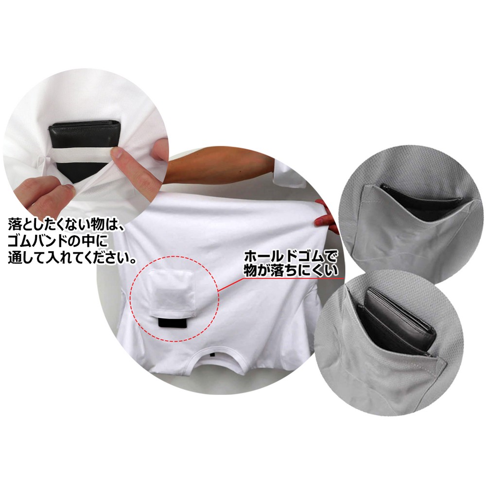 ポケットから物が落ちにくい吸汗速乾 半袖Ｔシャツ 丸首, グレー（3L）, Mサイズ