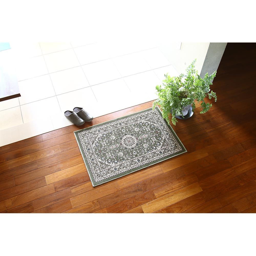 洗える・すべりにくい・抗菌防臭・床暖房対応 60&times;90cm 国産モケットマット ARI グリーン, グリーン, 60&times;90cm