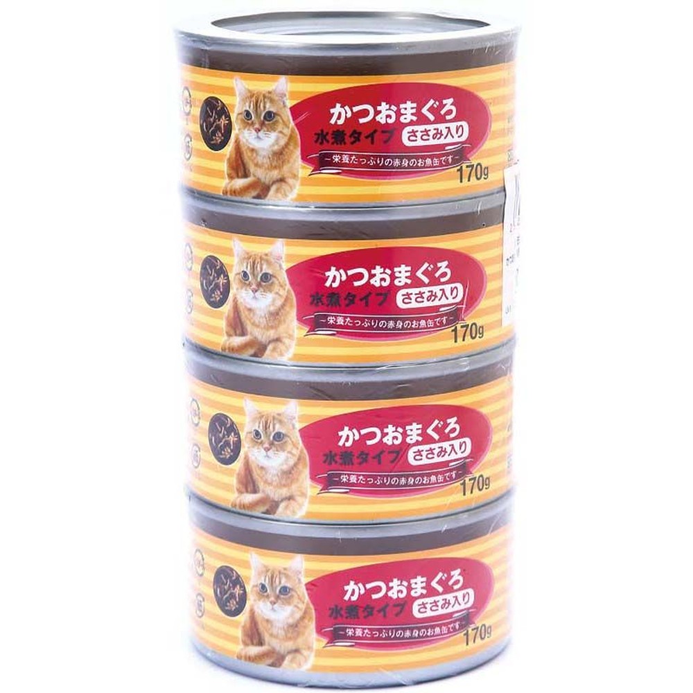 猫の缶詰 170g×4P かつおまぐろ水煮タイプ　ささみ入り, かつおまぐろ, 170g×4P