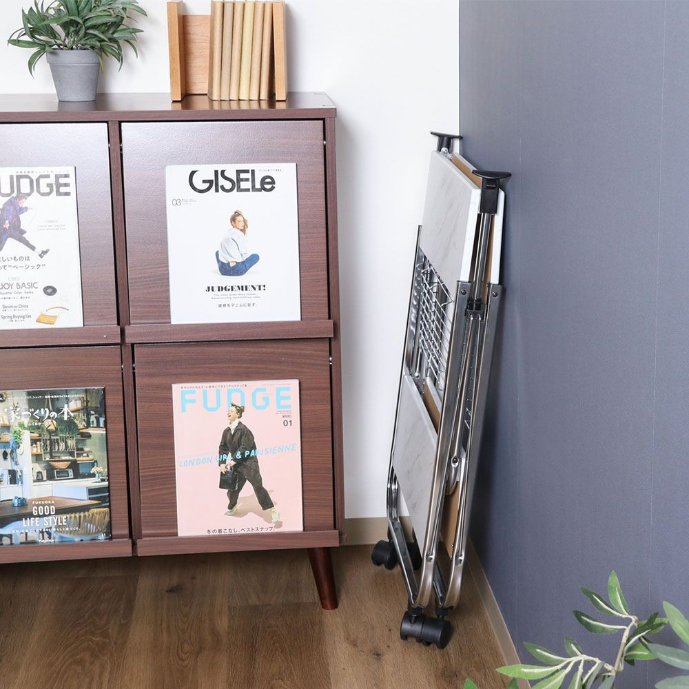 不二貿易 大理石柄フォールディングワゴン【メーカー直送・代引不可】, ホワイト, 幅680mm&times;奥行400mm&times;高さ700mm