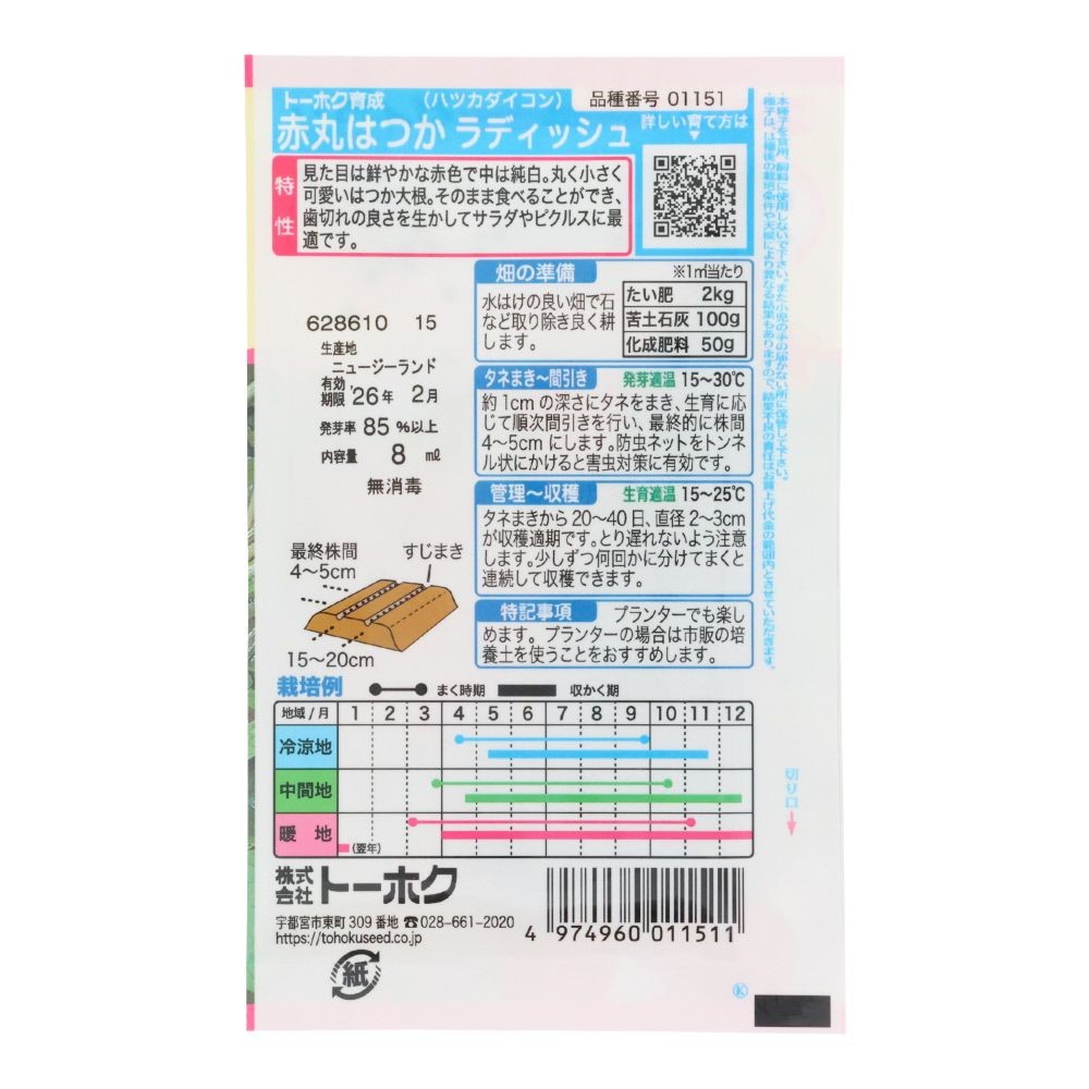 トーホク　赤丸はつか     ラディッシュ, 二十日大根, 8ml