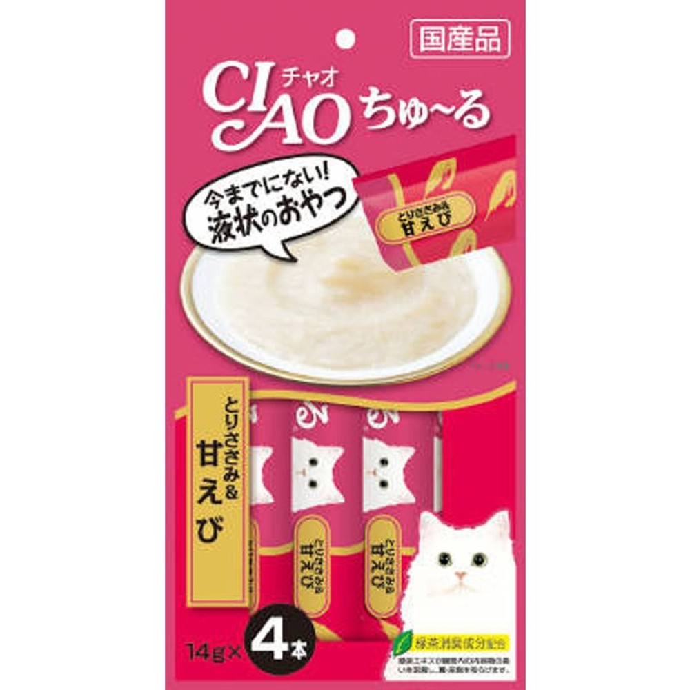 チャオ　ちゅーる　とりささみ＆甘えび　14ｇＸ4, とりささみ＆甘えび, 14g&times;4本
