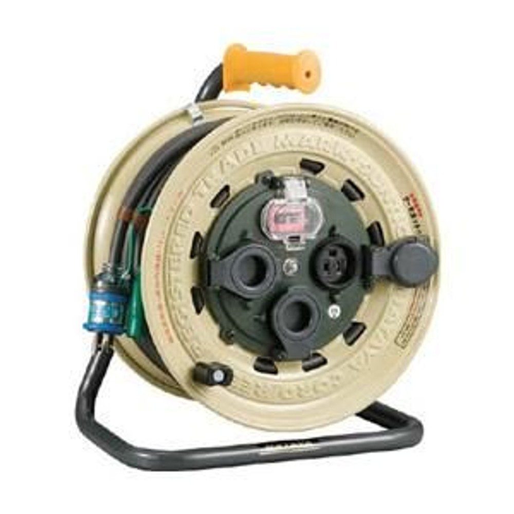 ハタヤ　屋外用　サンタイガーレインボーリール 単相100V 30mアース・ブレーカー付 BX-301K, ベージュ, 30m