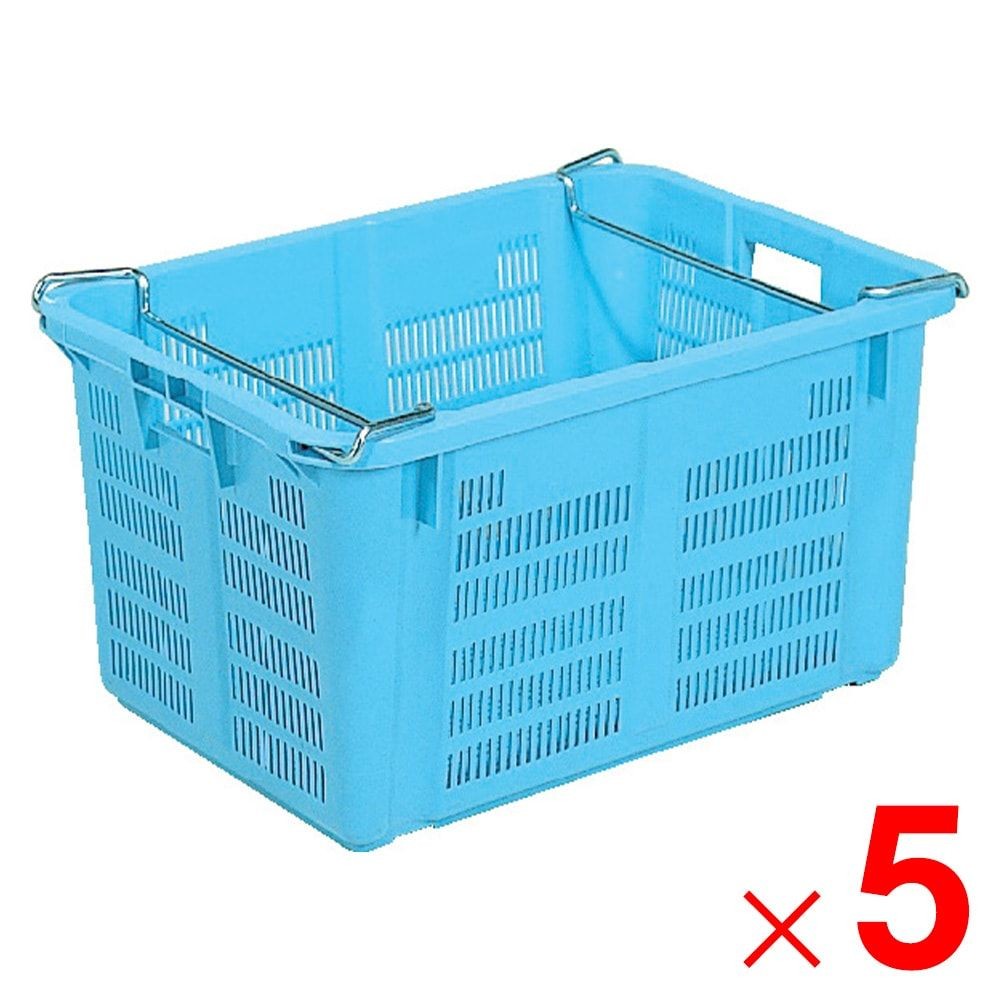 サンコー サンテナー A#80K ハンドル付 ライトブルー 107500-01 &times;5個セット【メーカー直送・代引不可】【法人限定】, ライトブルー, 5P