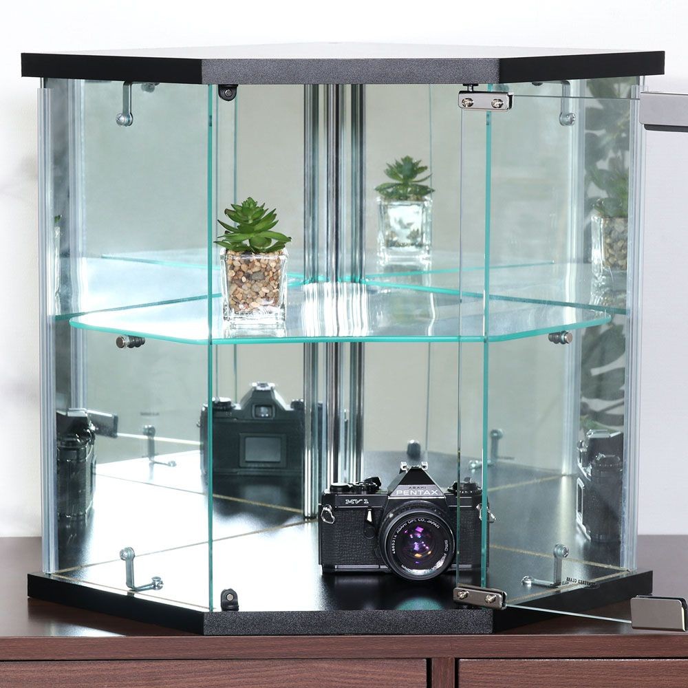 不二貿易 卓上ガラスコレクションケース　コーナー　ＢＫ【メーカー直送・代引不可】, ブラック, 幅350mm&times;奥行350mm&times;高さ425mm