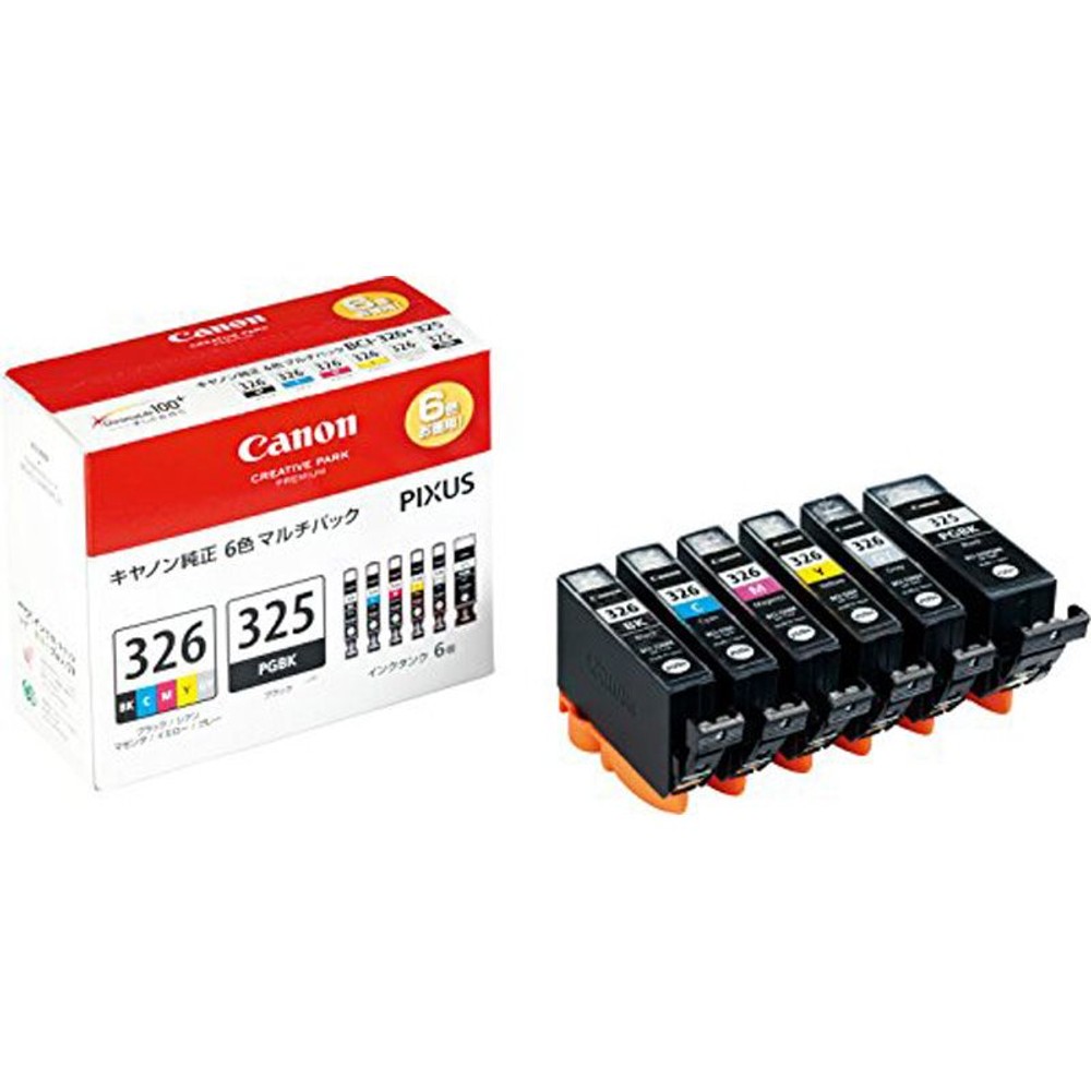 ＣＡＮＯＮ　ＢＣＩー326＋325／6色パック純正, ブラック・シアン・マゼンタ・イエロー・グレー, 6色マルチパック