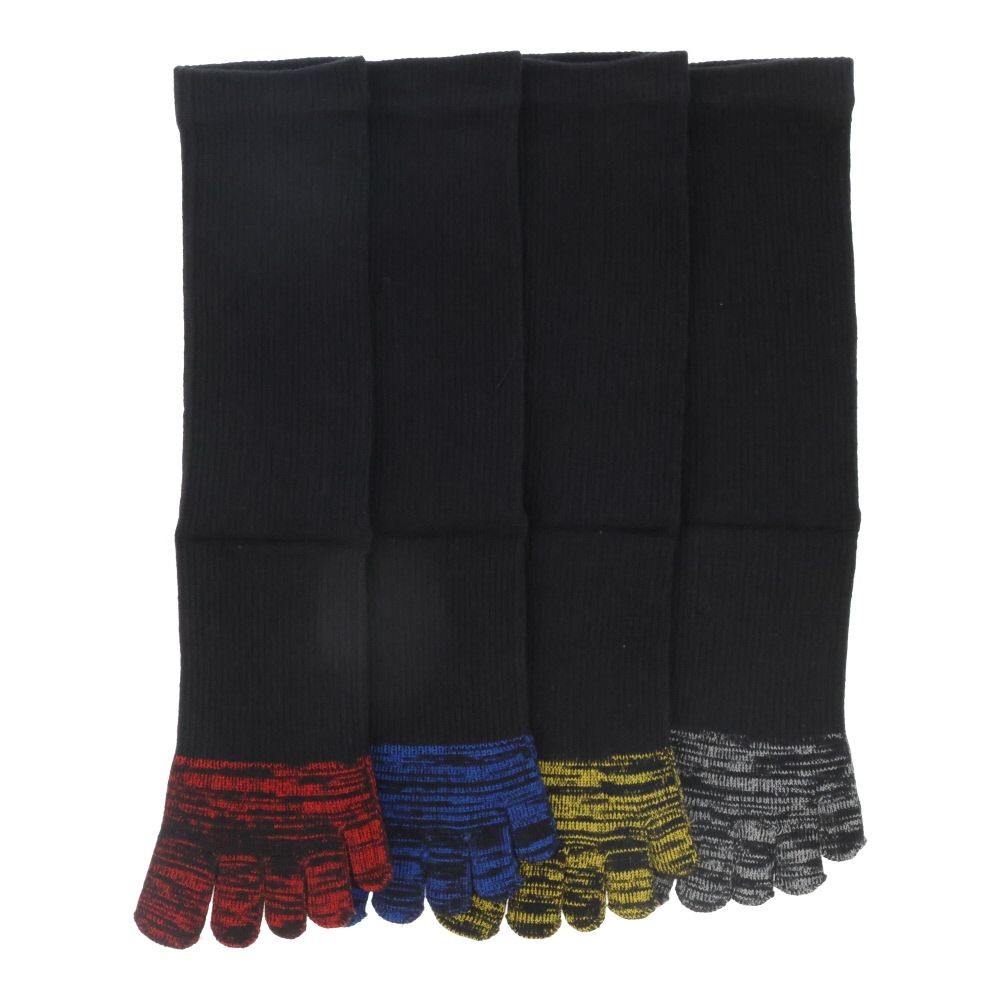 WIZ'A ウィザ 働く男の靴下 ５本指 ４足組 カラ― 25-27cm ミドル丈かかと付き, 4色アソート, 25〜27cm