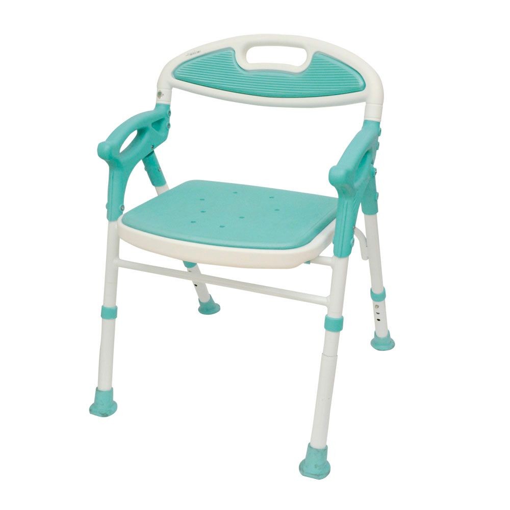 折畳みシャワーチェア楽湯7550ＳＴ　ライトグリーン, ブルー, 高さ66〜71cm