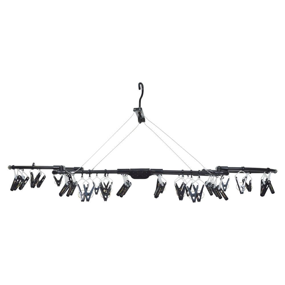 WIZ'A ウィザ 大きく干せて小さくたためるアルミ洗濯ハンガー４４ピンチ, ブラック, 44P