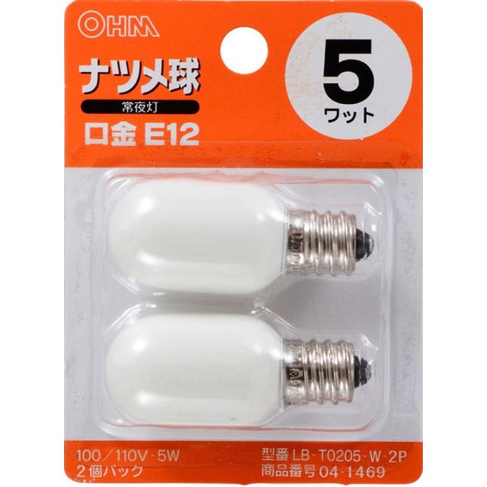 ＯＨＭ　ナツメ球　5Ｗ　白　041469, その他カラー１, 2個入り