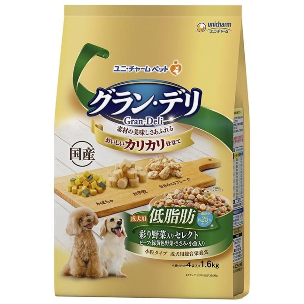 ユニチャーム　グラン・デリ カリカリ低脂肪野菜1．6ｋｇ, 低脂肪 彩り野菜入り, 1.6kg