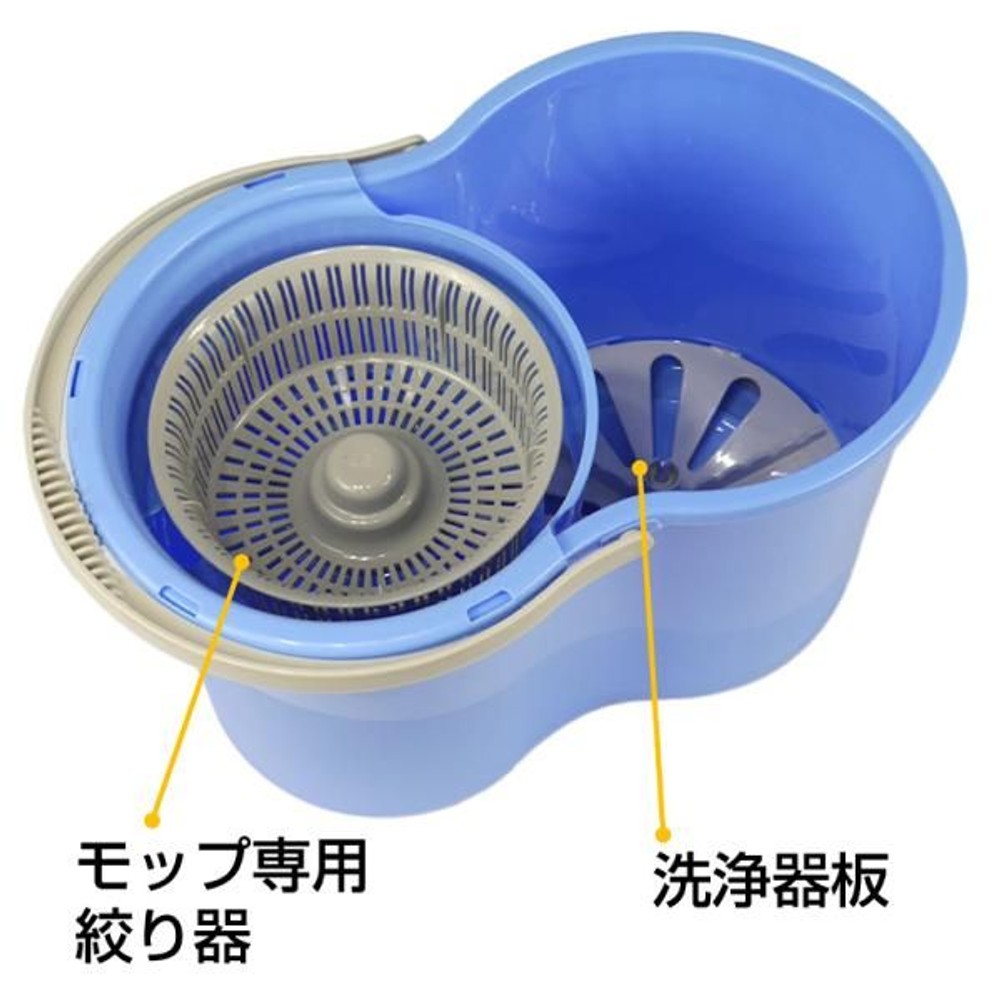 回転式水切りモップセット, ブルー＋ホワイト, バケツ容量: 約20L