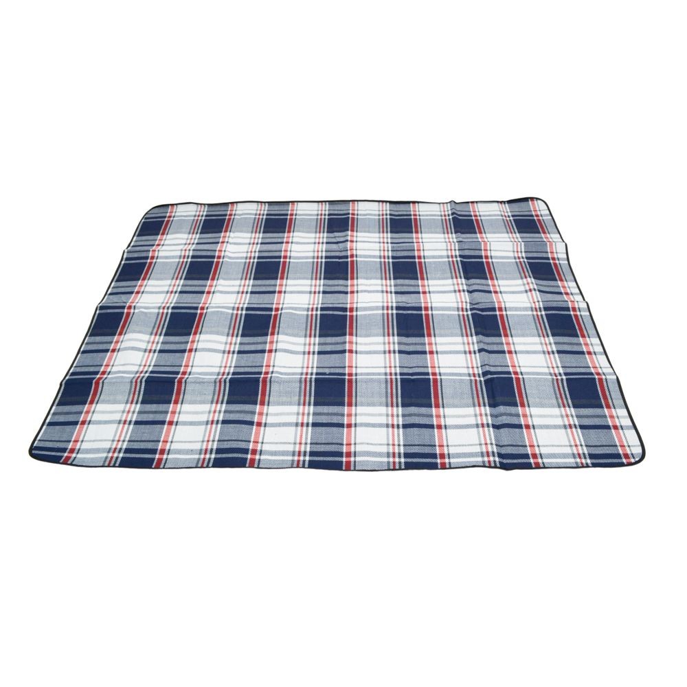 ●起毛　折りたたみレジャーシートＷチェック140×180ｃｍ, ブルー, 約620g
