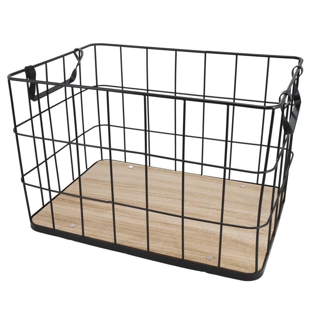 木底ワイヤーバスケット　Ｌ, ブラック, Lサイズ