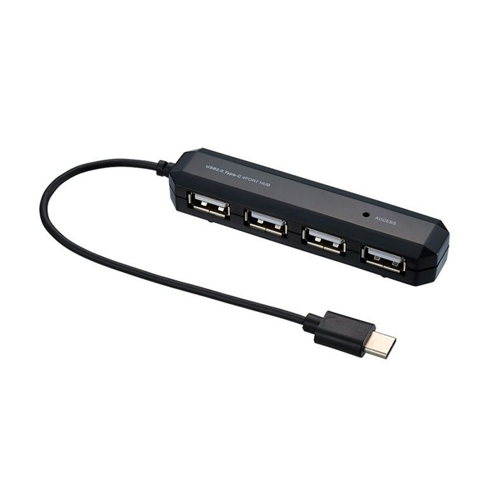 USB2.0　TypeーC　4ポートハブ　15cm, ブラック, 15cm