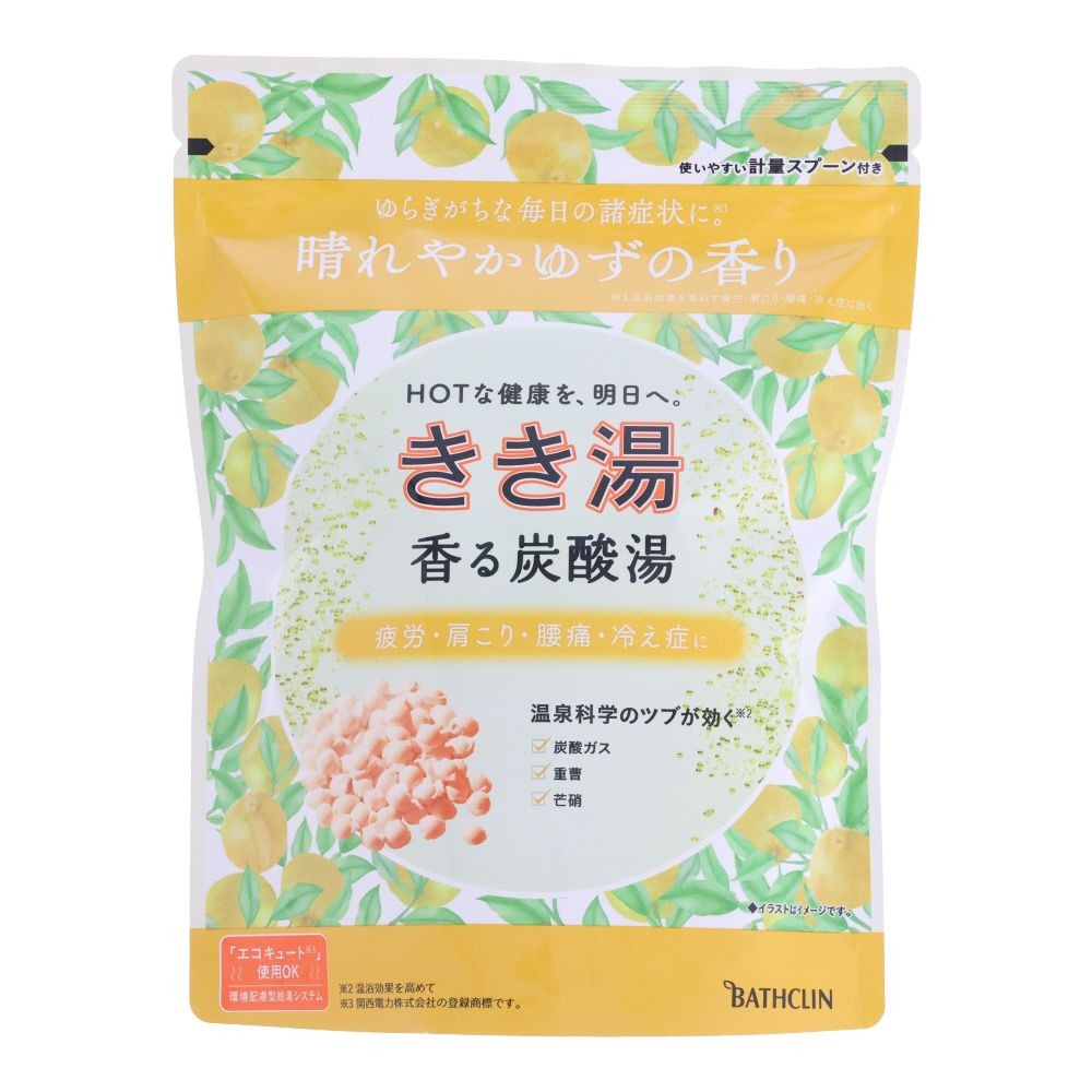 アース　きき湯　香る炭酸湯　ゆずの香り　３６０ｇ, ゆずイエローの湯色（透明タイプ）, 360g