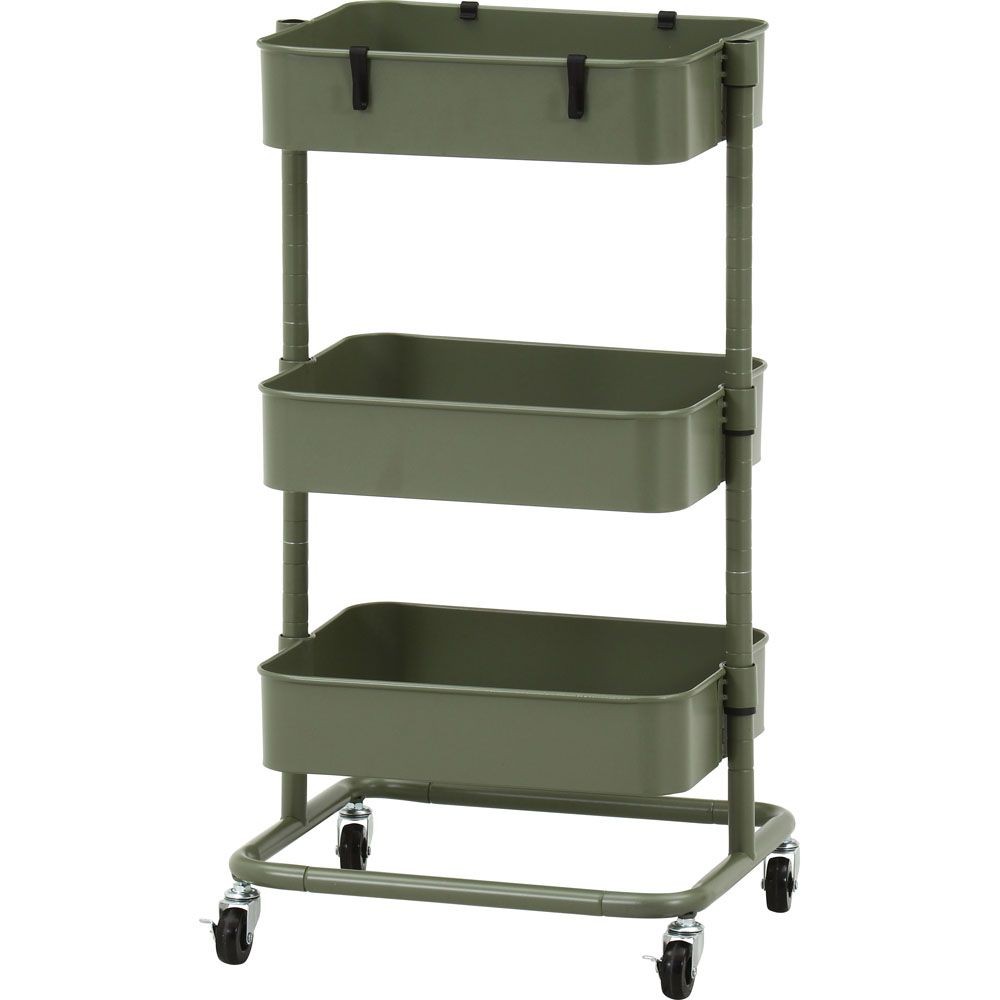 不二貿易 高さが調整できるワゴン　マルシェ　モスグリーン【メーカー直送・代引不可】, モスグリーン, 幅420mm&times;奥行360mm&times;高さ780mm