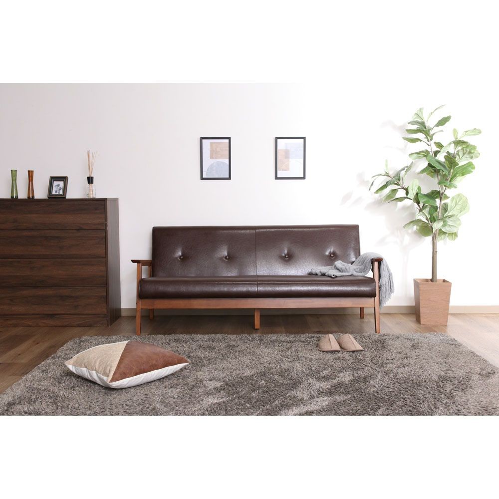 不二貿易 バイキャストＰＵソファ　ミート　３Ｐ　ＬＢＲ【メーカー直送・代引不可】, ライトブラウン, 幅1660mm&times;奥行720mm&times;高さ700mm