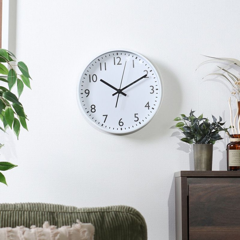 静音式掛時計シンプル, ブラック, 25cm