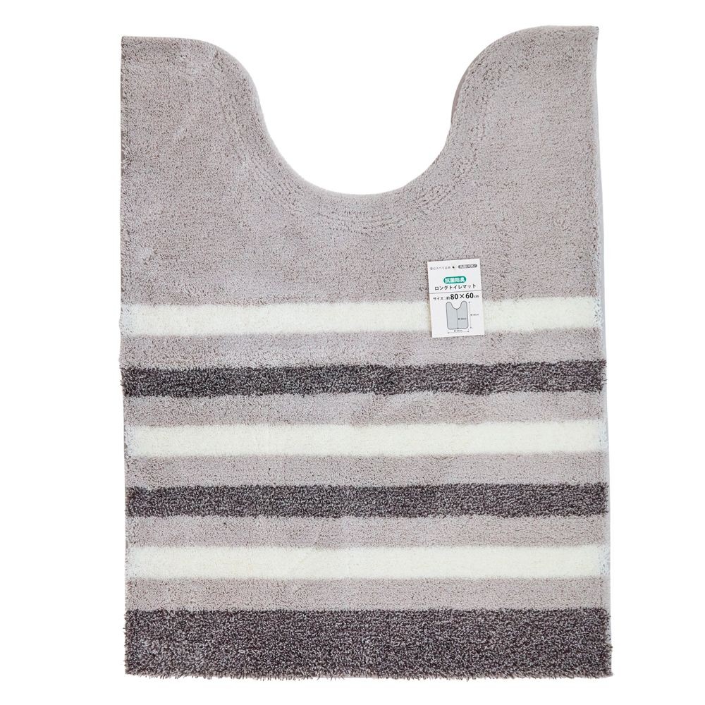 センコーＮＥＯボーダーロングトイレマット, グレー, 80×60cm