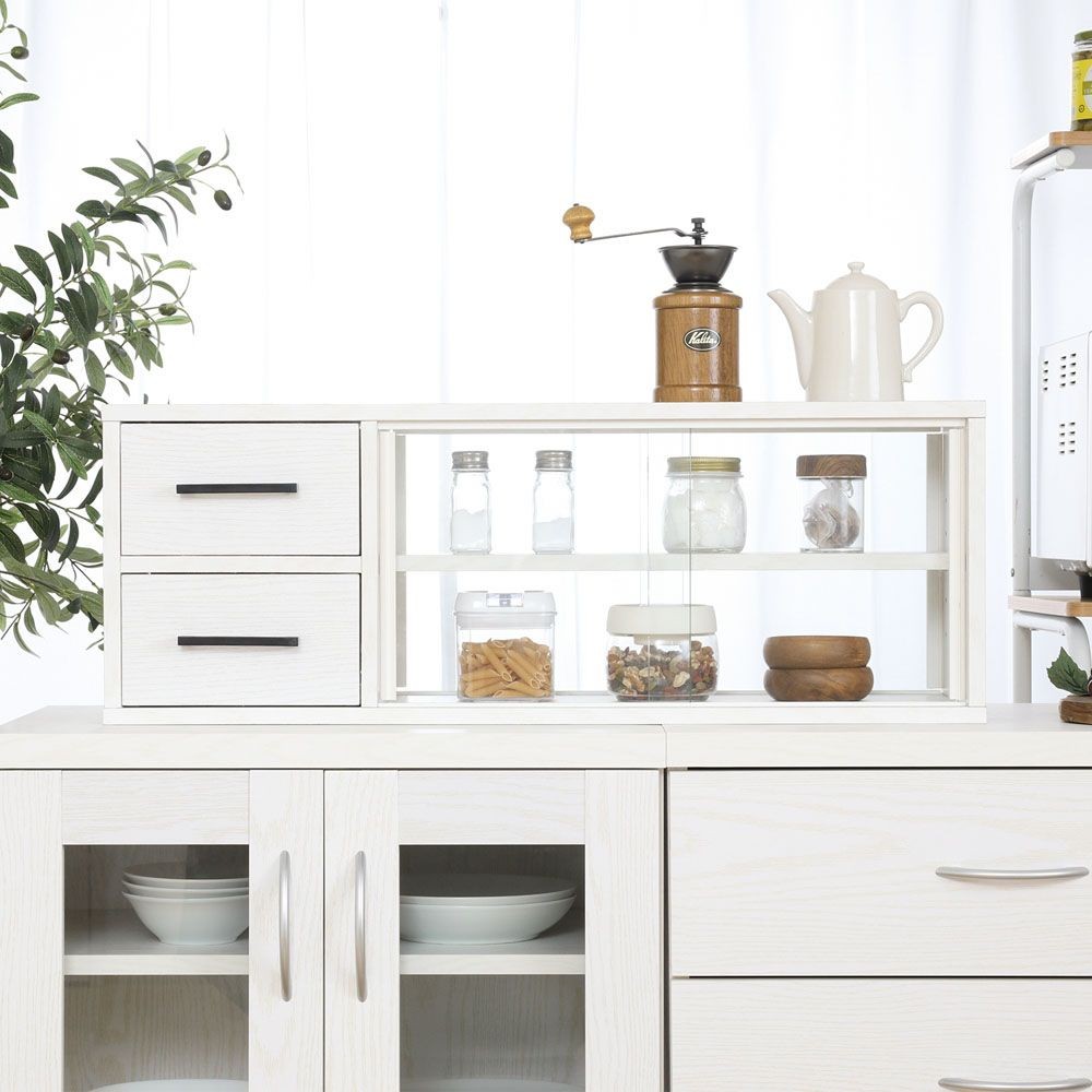 不二貿易 カウンター上収納ラック　８０幅　オークＷＨ【メーカー直送・代引不可】, ホワイト, 幅800mm×奥行260mm×高さ290mm