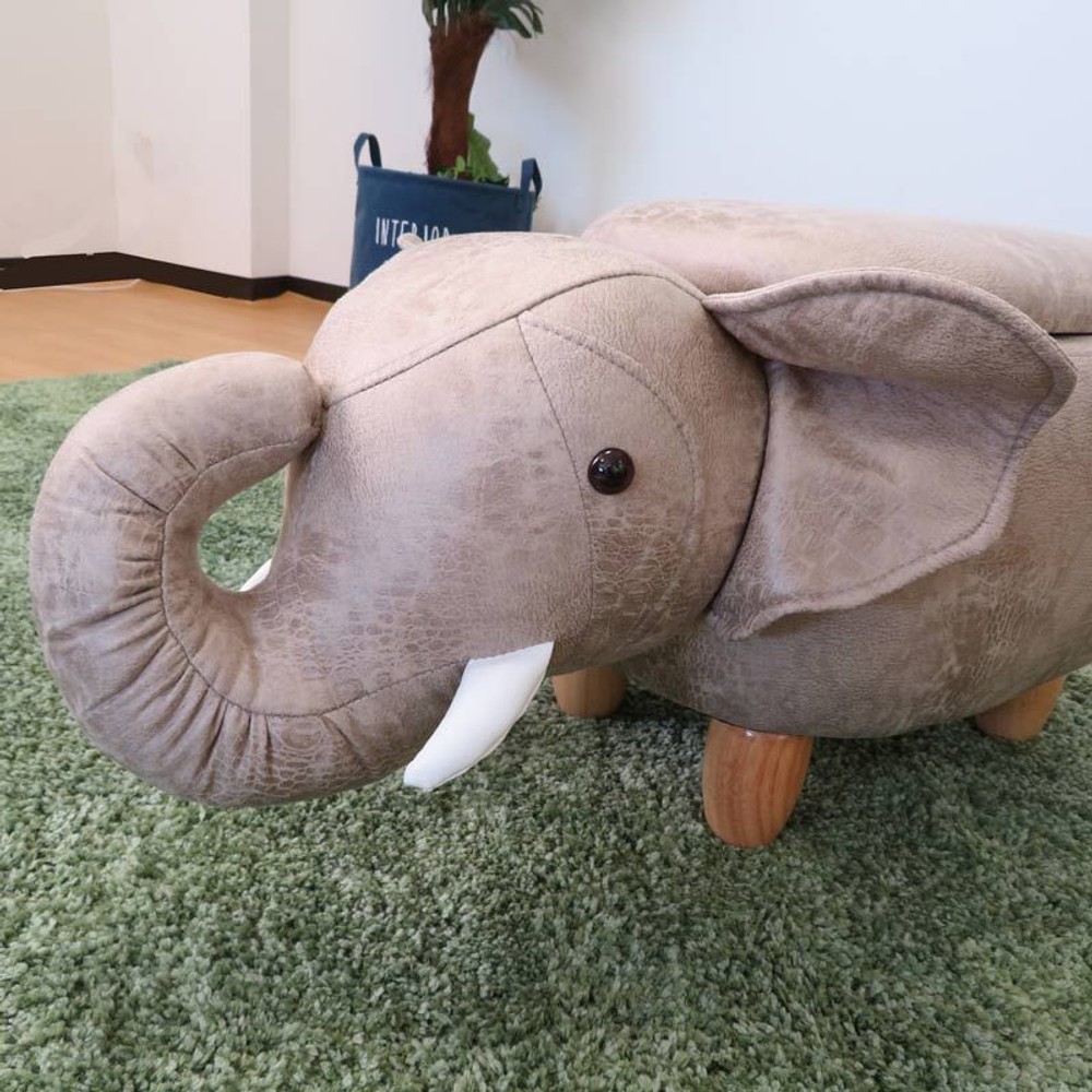 動物スツール収納付　ゾウ, 象, (約)幅36&times;奥行70&times;高さ36cm