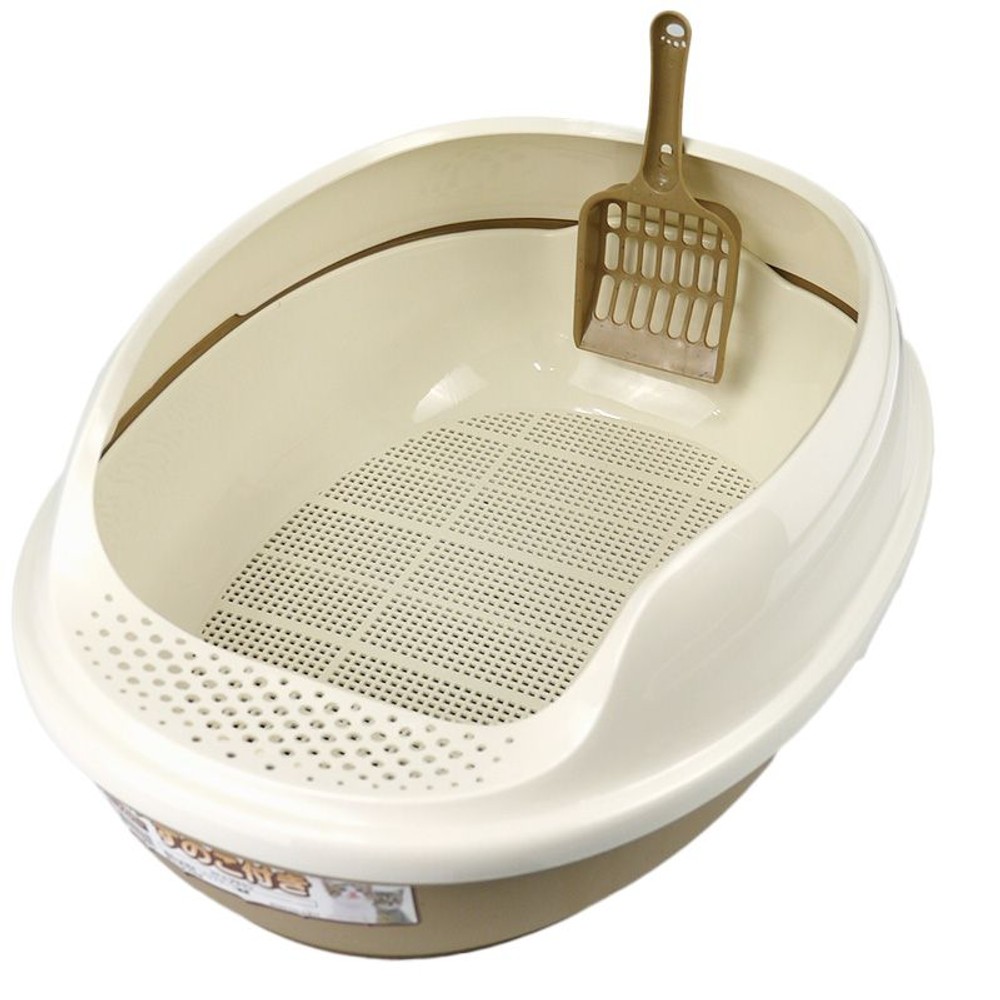 猫用トイレ　　ハーフカバースノコ付きタイプ　ブラウン, ブラウン, 幅３８０&times;奥行５００&times;高さ２００ｍｍ