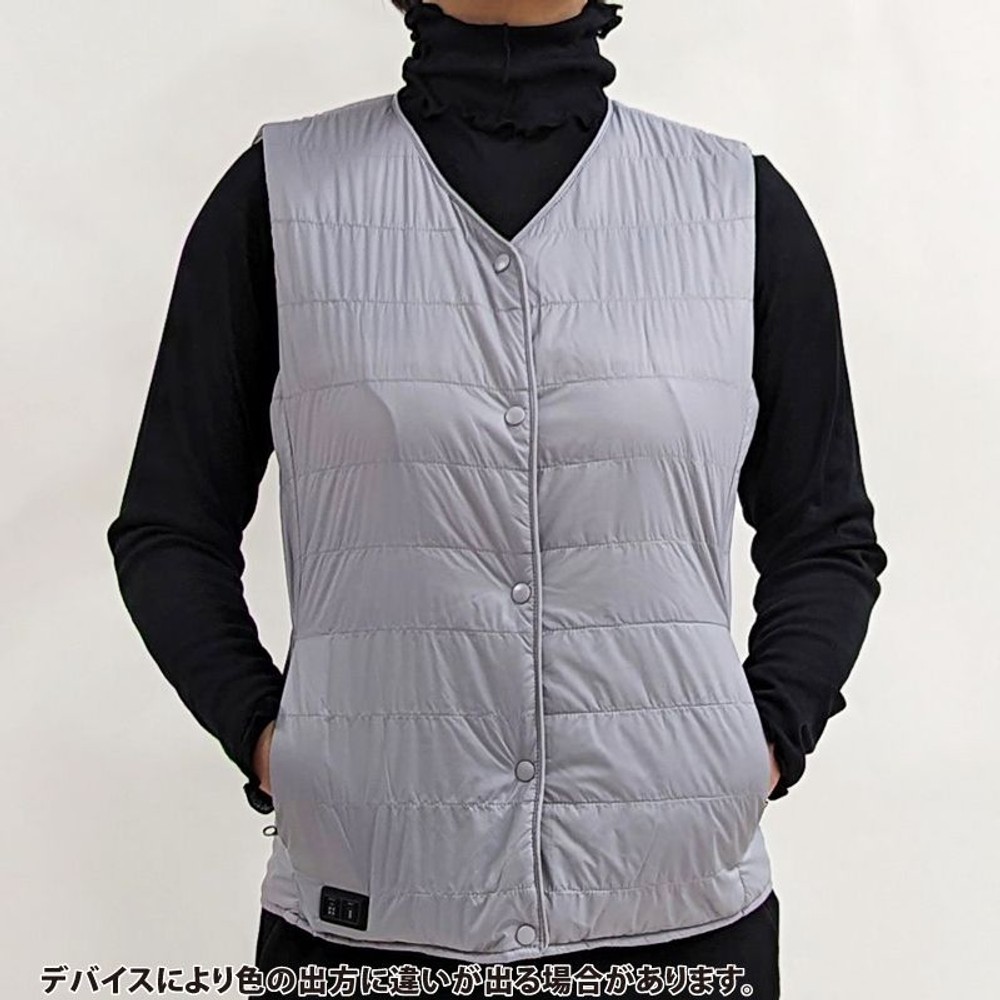 婦人用ダブルヒーター内蔵ベスト　グレー, グレー, Mサイズ