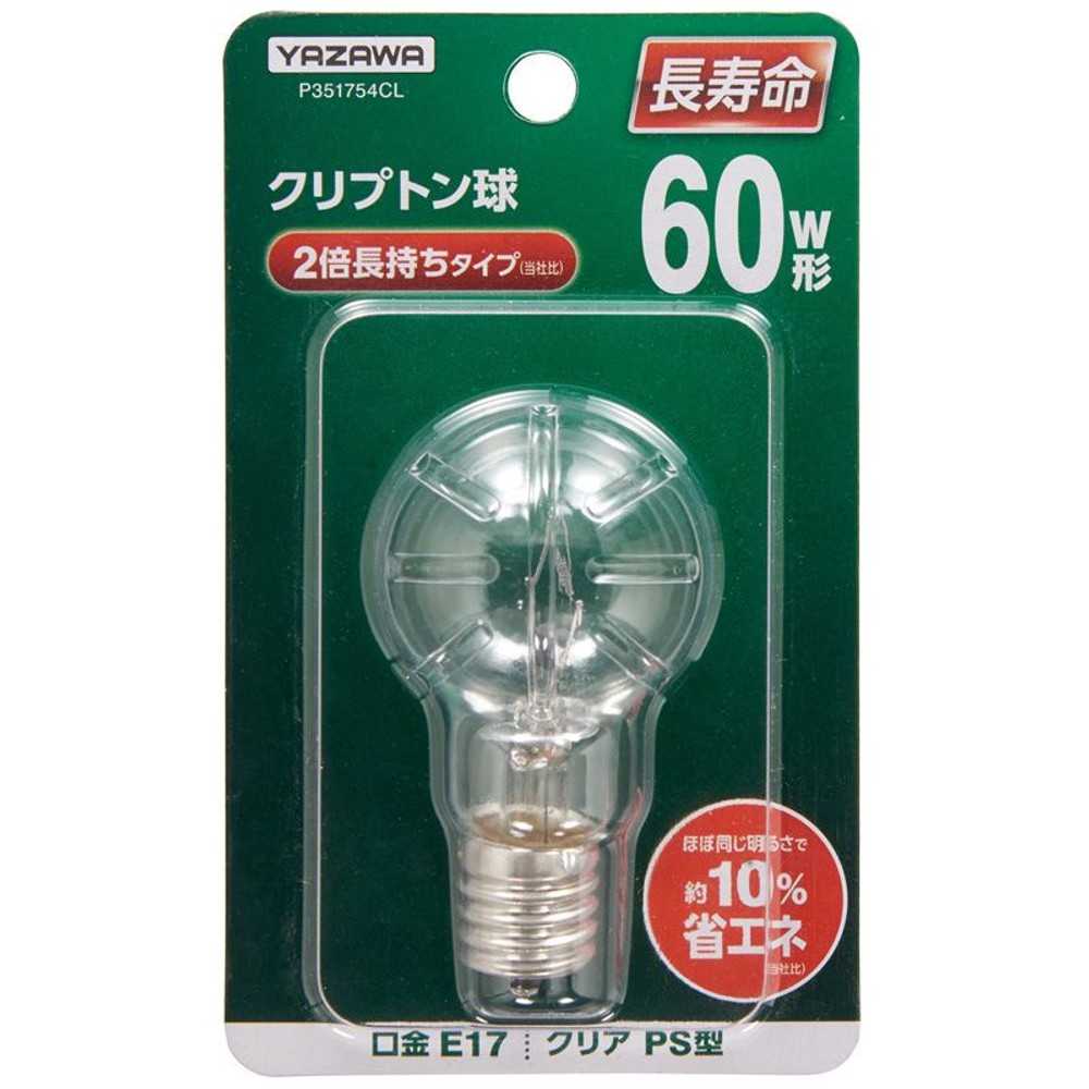 ヤザワ　省エネ　クリプトン球　６０W形　口金　E１７　ＰＳ型　長寿命, フロスト, E17 60W