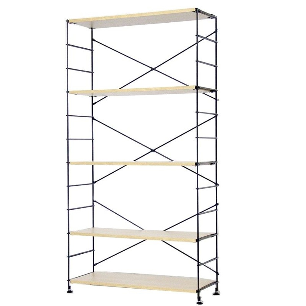 ワイヤーウッドシェルフ　ワイド　86ｃｍ幅, ブラック／ナチュラル（4段）, 4段