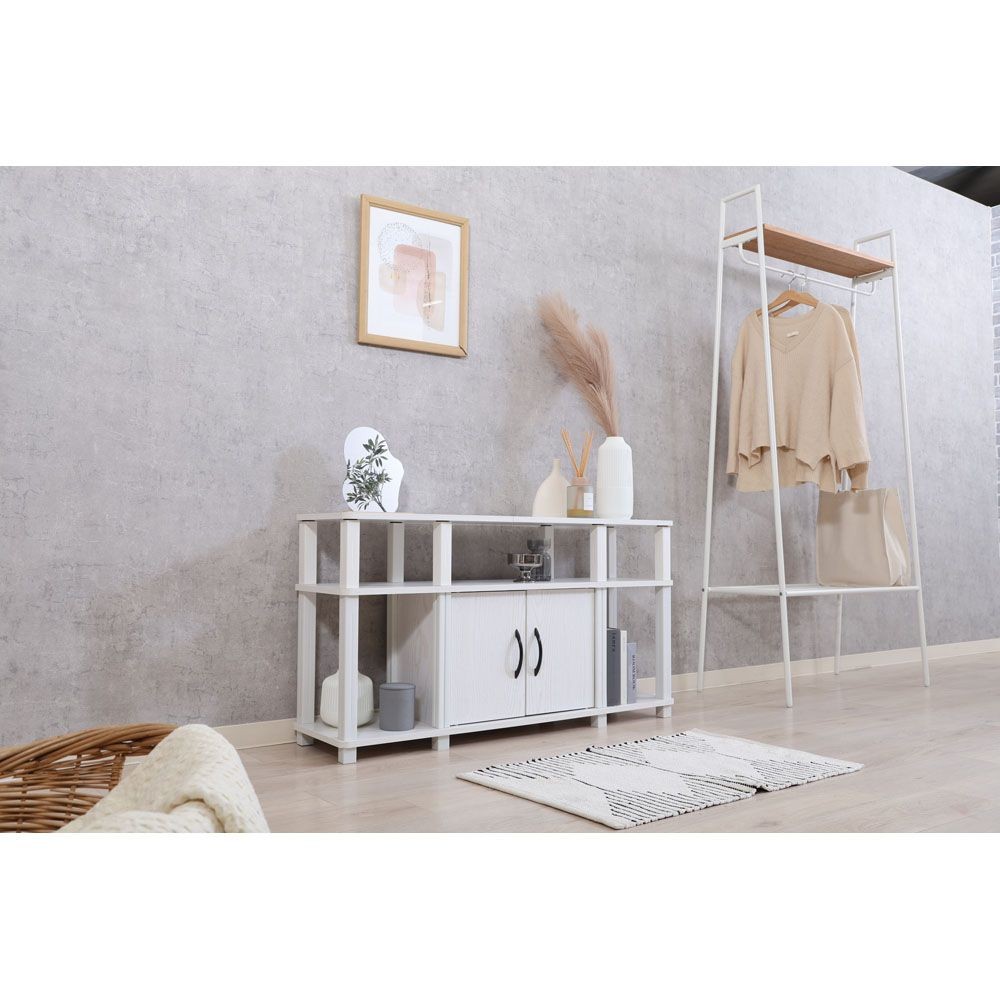 不二貿易 フィット　ハイＴＶラック　オークＷＨ【メーカー直送・代引不可】, ホワイト, 幅1100mm&times;奥行295mm&times;高さ589mm