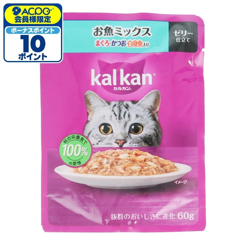 カルカンパウチ　お魚Ｍ　まぐろ・かつお・白身魚入り, お魚Ｍ　まぐろ・かつお・白身魚入り, 60g