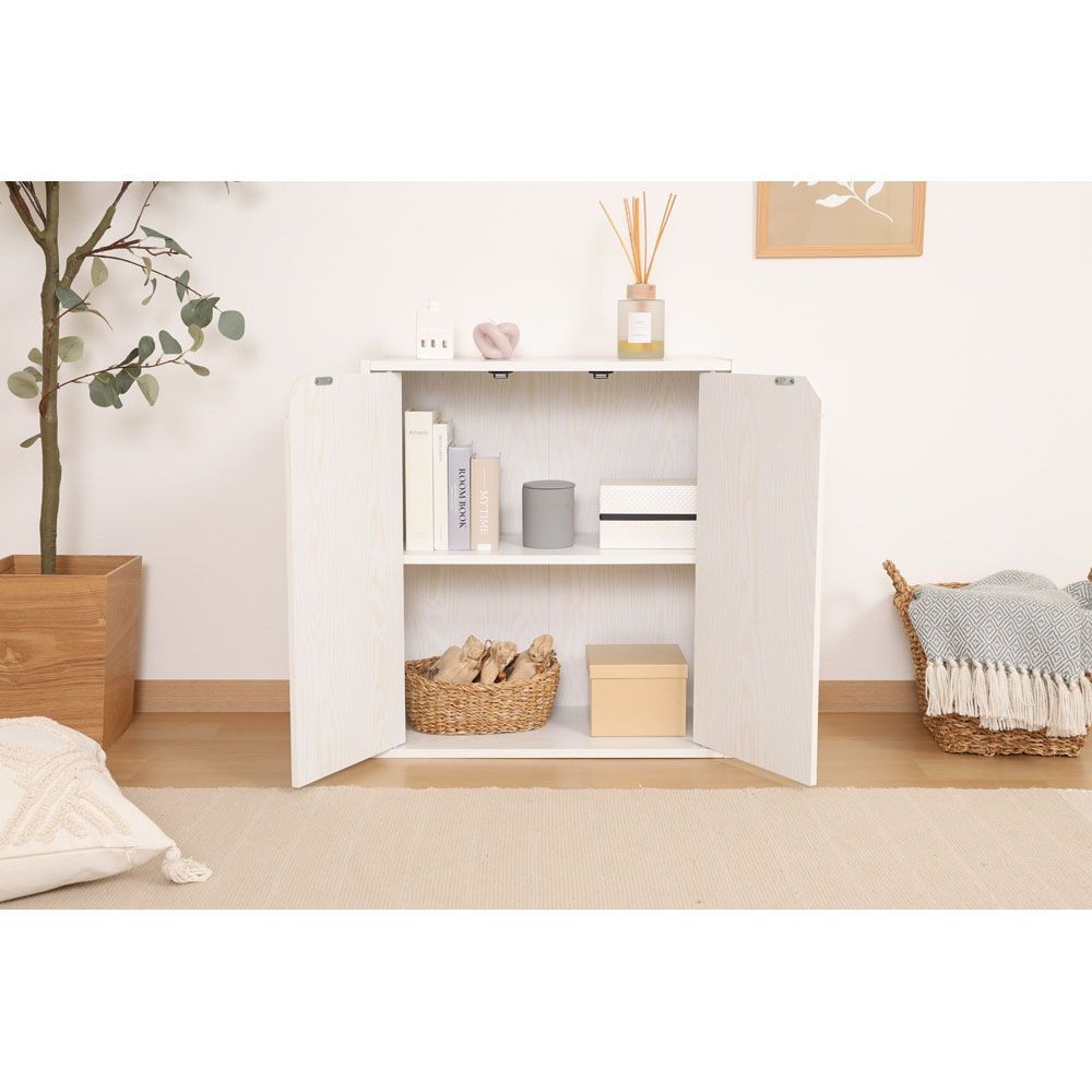 不二貿易 連結できる収納ボックス　扉付　オーク　ＷＨ【メーカー直送・代引不可】, ホワイト, 幅600mm×奥行290mm×高さ646mm