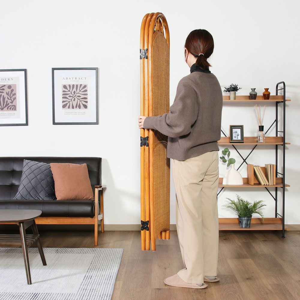 不二貿易 ラタン　スクリーン　３連　ＨＹ【メーカー直送・代引不可】, ナチュラル, 幅1030mm&times;奥行270mm&times;高さ1500mm