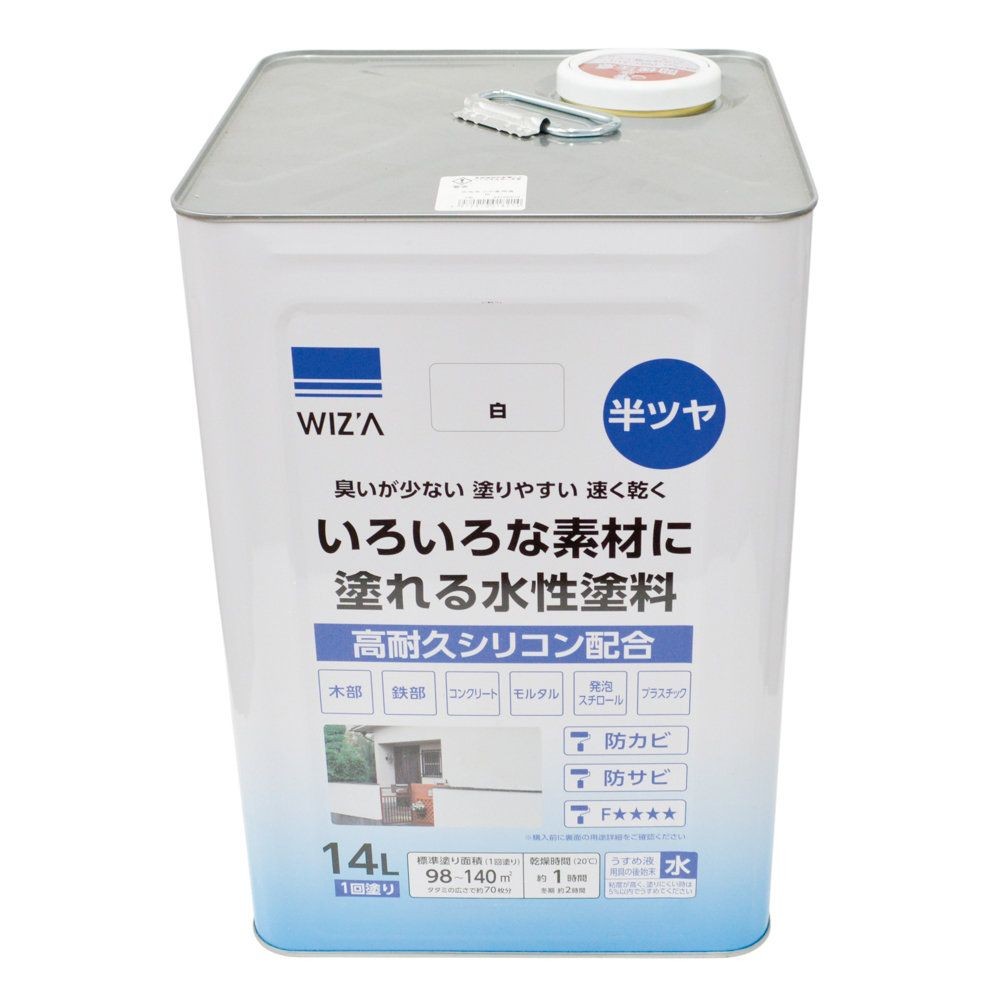 ウィザ WIZ'A　水性半つや多用途塗料　１４Ｌ, 白, 14L