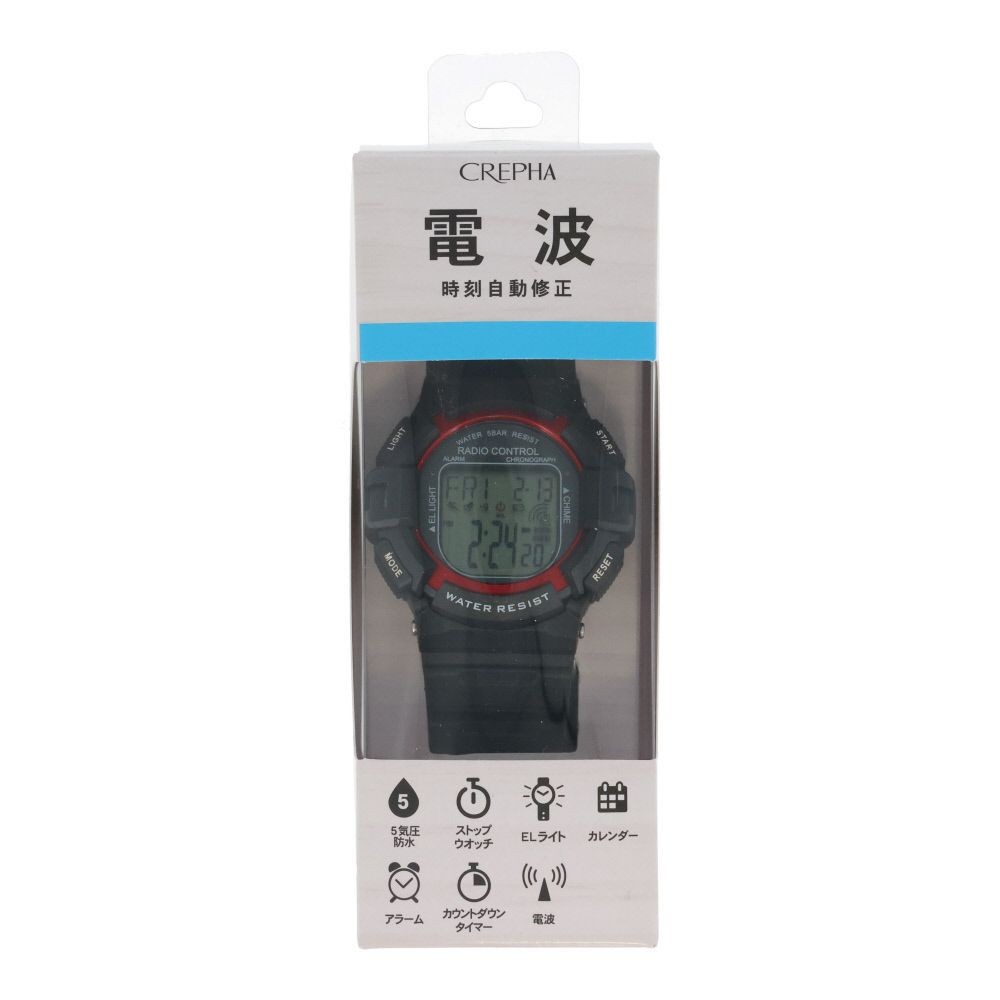 クレファー　デジタルウォッチ　電波　メンズ　ＴＥＬＶＡ, レッド, メンズ