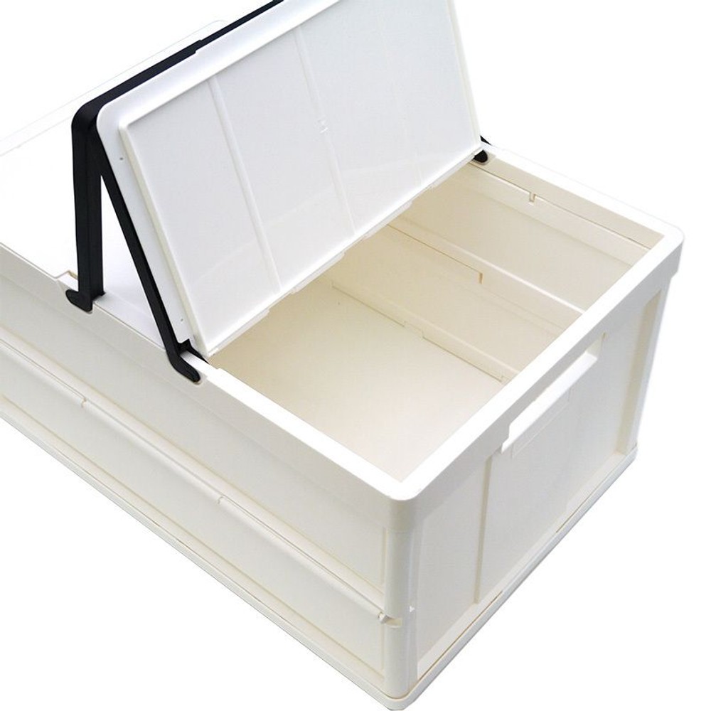 取っ手付　折りたたみコンテナ（フタ付）, ホワイト, 通常