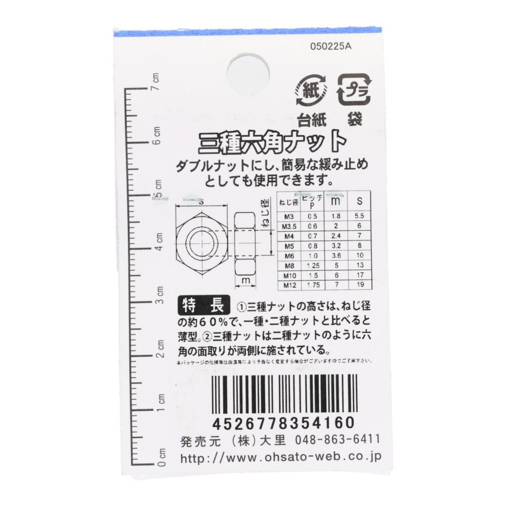 ＯＨＳＡＴＯ　ステンレス　六角ナット　３種　Ｍ１０　２個入, ステンレス, M10