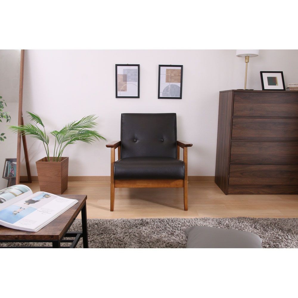 不二貿易 バイキャストＰＵソファ　ミート　１Ｐ　ＤＢＲ【メーカー直送・代引不可】, ダークブラウン, 幅640mm&times;奥行720mm&times;高さ700mm