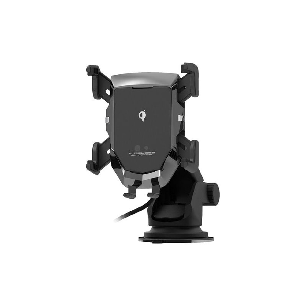 Qi自動開閉ホルダー 4アーム 手帳ケース対応 吸盤取付, ブラック, ワイヤレス充電器