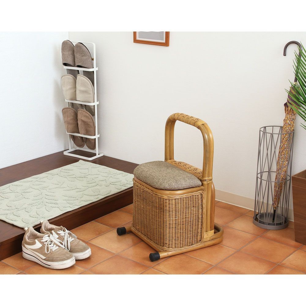 不二貿易 ラタン　つかまり収納ステッキ　ＨＹ【メーカー直送・代引不可】, ライトブラウン, 幅310mm&times;奥行390mm&times;高さ550mm