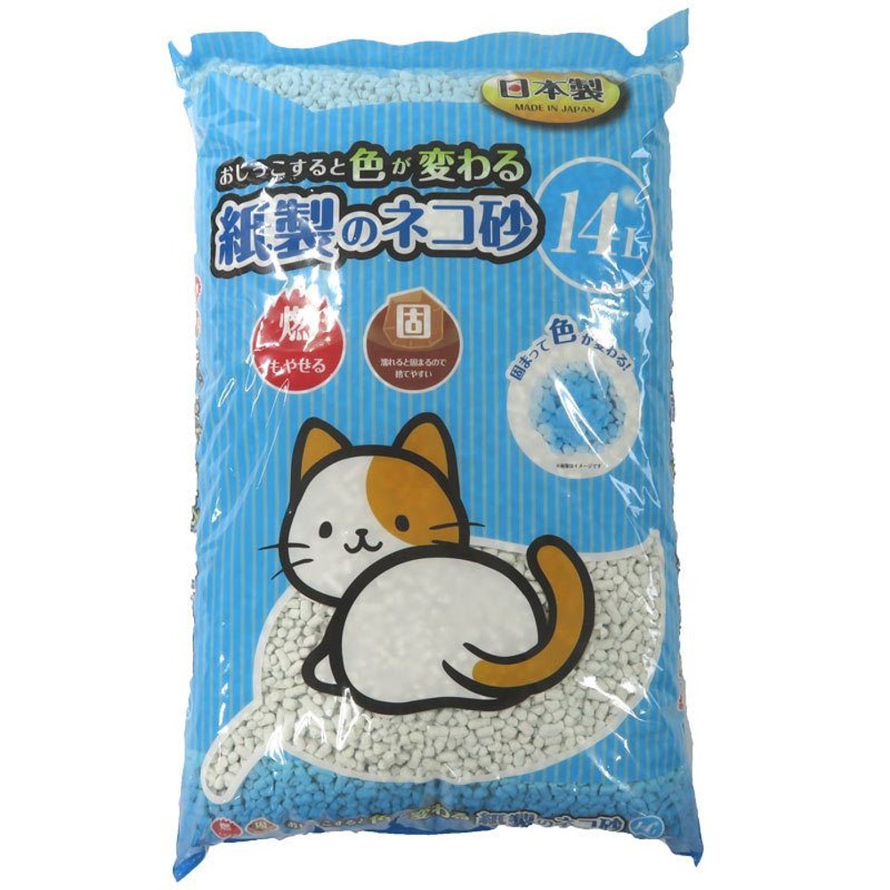 青く色が変わる紙製のネコ砂14Ｌ