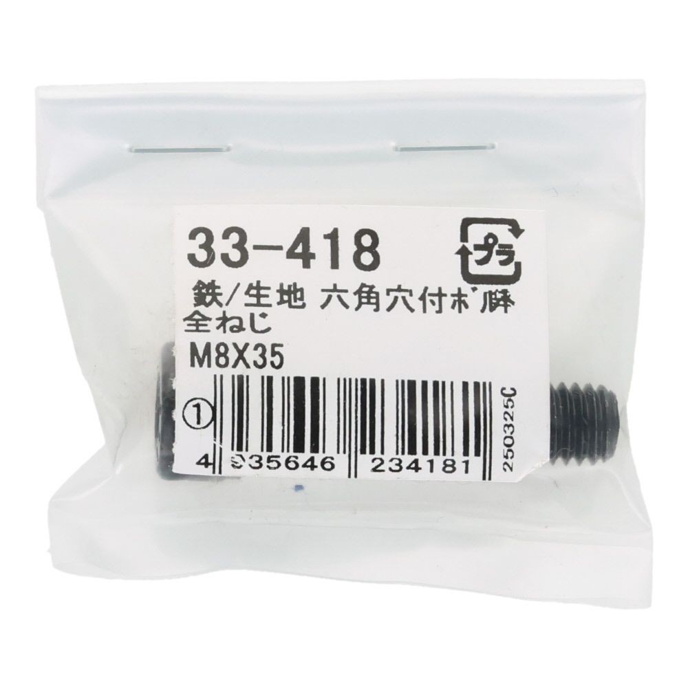 生地　六角穴付ボルト　Ｍ８&times;３５ｍｍ　１本入, ボルト, M8&times;35