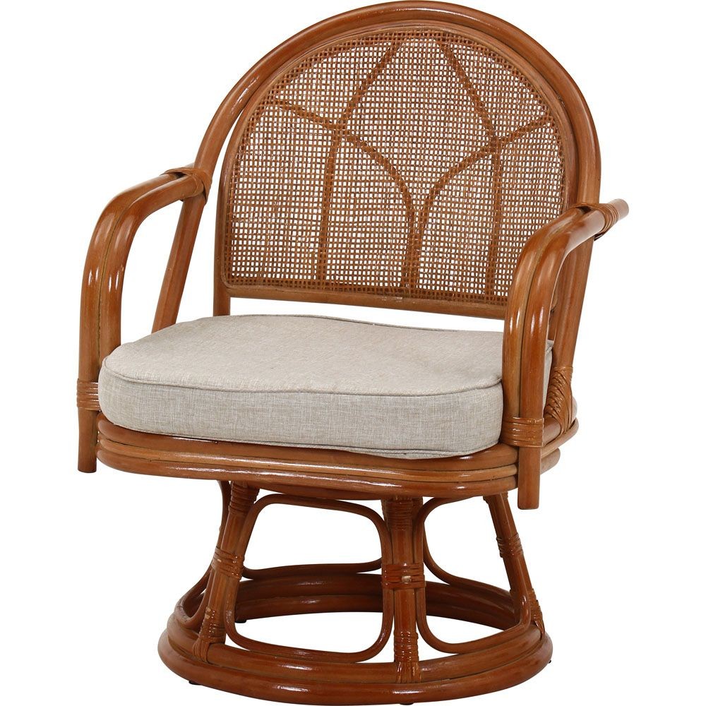 不二貿易 ラタン　回転チェア（ミドル）　ＬＢＲーＫＤ　１ＰＣ梱包【メーカー直送・代引不可】, ライトブラウン, 幅510mm&times;奥行540mm&times;高さ680mm