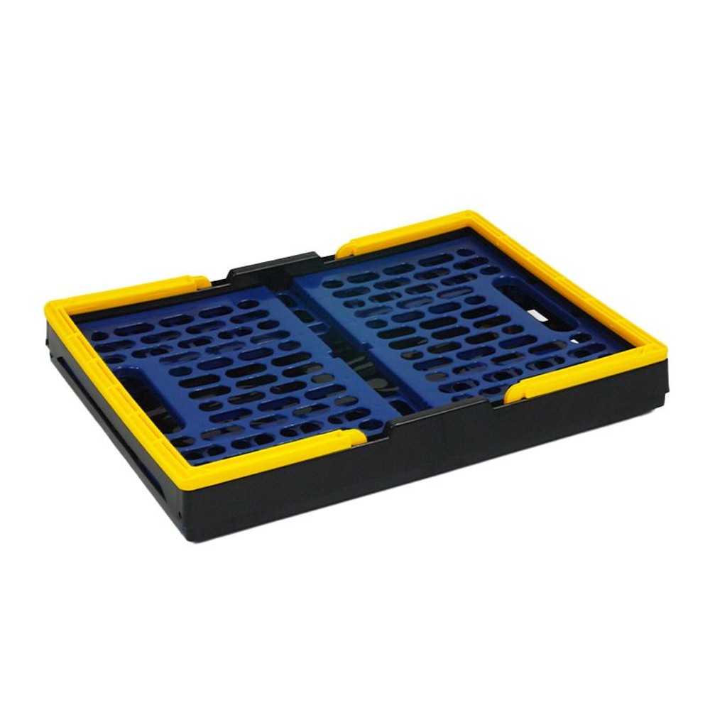 取っ手付折り畳みコンテナ（大）, ブルー, 大