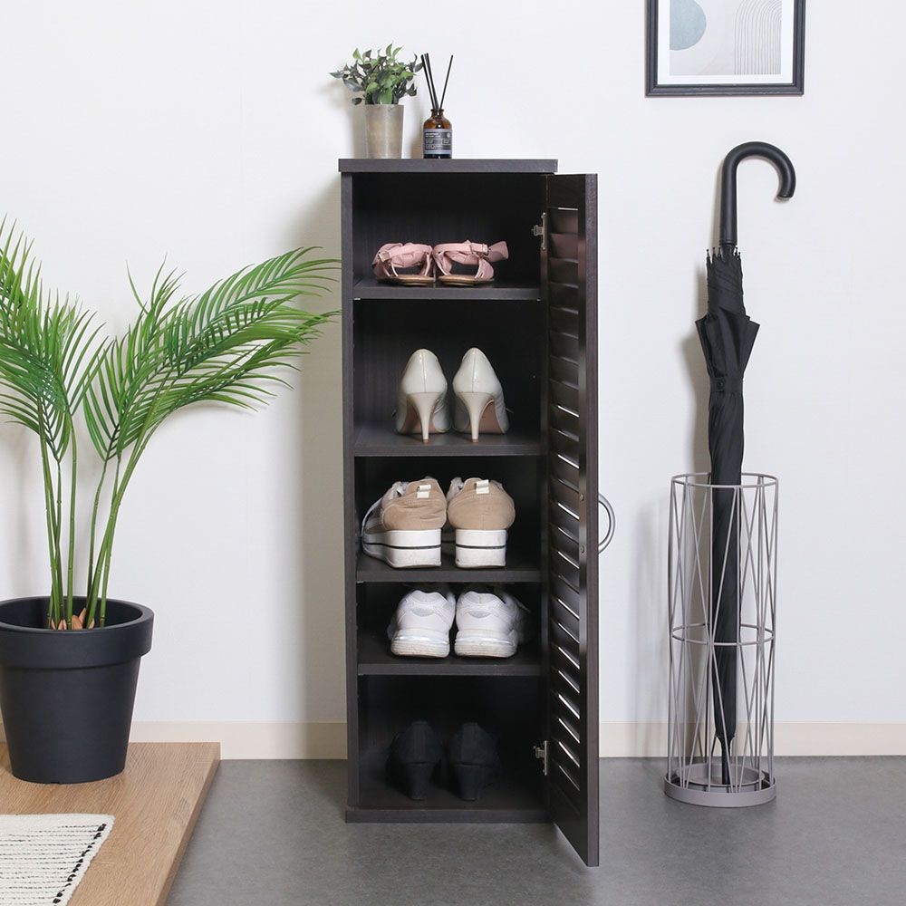 不二貿易 スリムシューズボックス　ルーバー扉　ＢＲ【メーカー直送・代引不可】, ブラウン, 幅287mm&times;奥行330mm&times;高さ900mm